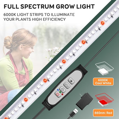 Tri-Bars Grow Light Strips for Indoor Plants with Auto ON/Off Timer 6/12/18H, 5 Dimmable Levels for