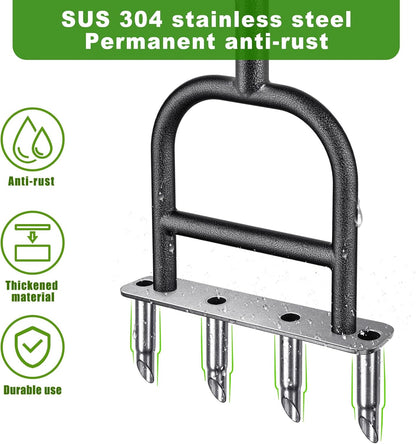 Lawn Coring Aerator Tool, Stainless Steel 4-Core Manual Plug Aerator for Yard & Lawn Aeration