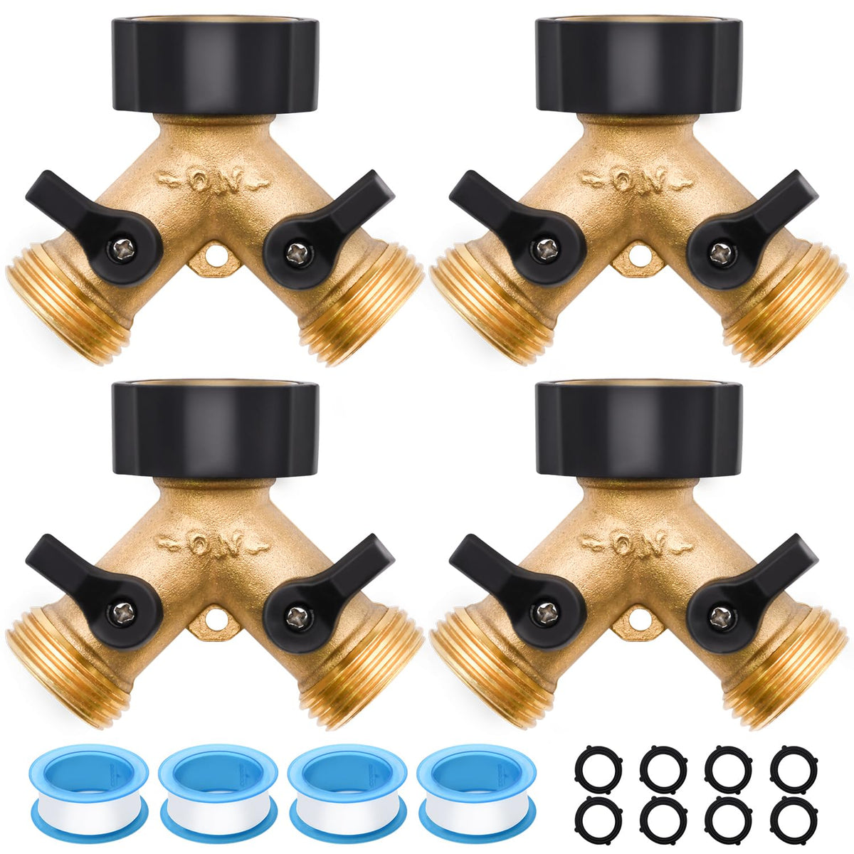 4 Pack Hose Splitter, 2 Way Heavy Duty Brass Garden Hose Splitter, for 3/4" Hose Connector, Brass