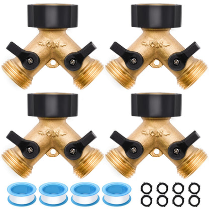 4 Pack Hose Splitter, 2 Way Heavy Duty Brass Garden Hose Splitter, for 3/4" Hose Connector, Brass