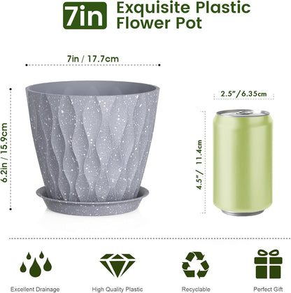 7 inch Plant Pots for Indoor Outdoor Plants, 5 Pack Thick Flower Pots with Drainage Holes and