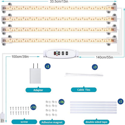 LED Grow Light Strips for Indoor Plants Full Spectrum 3500K, 192 LEDs Plant Light Bar with 3/9/12H