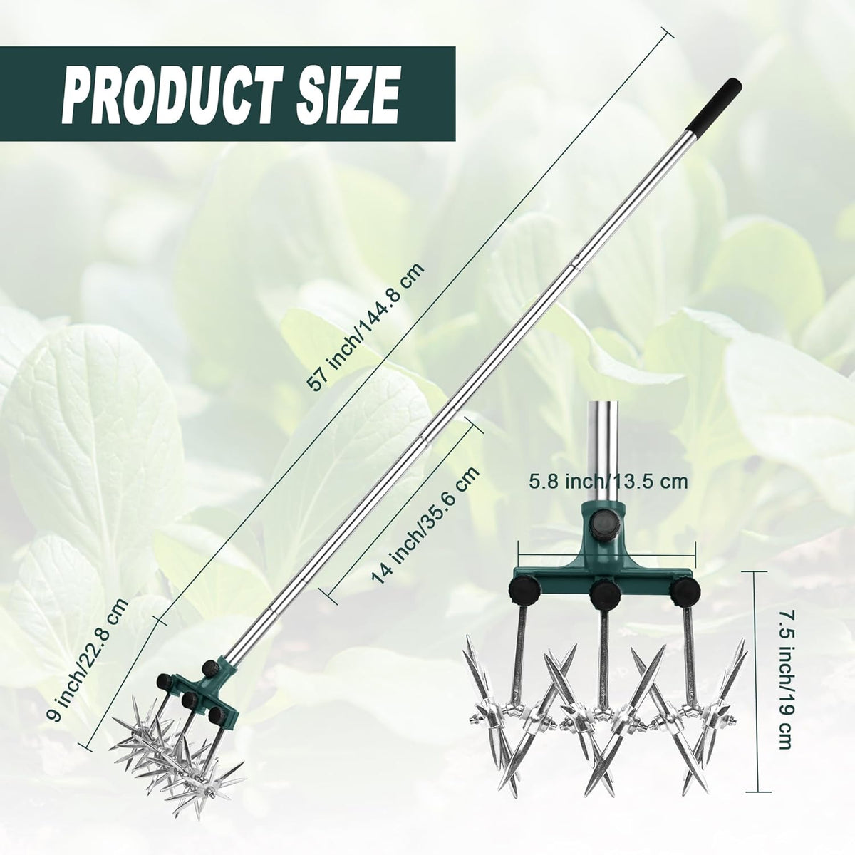 Rotary Cultivator Garden Rotary Tiller Adjustable Stainless Steel Poles Hand Tiller for Soil Mixing