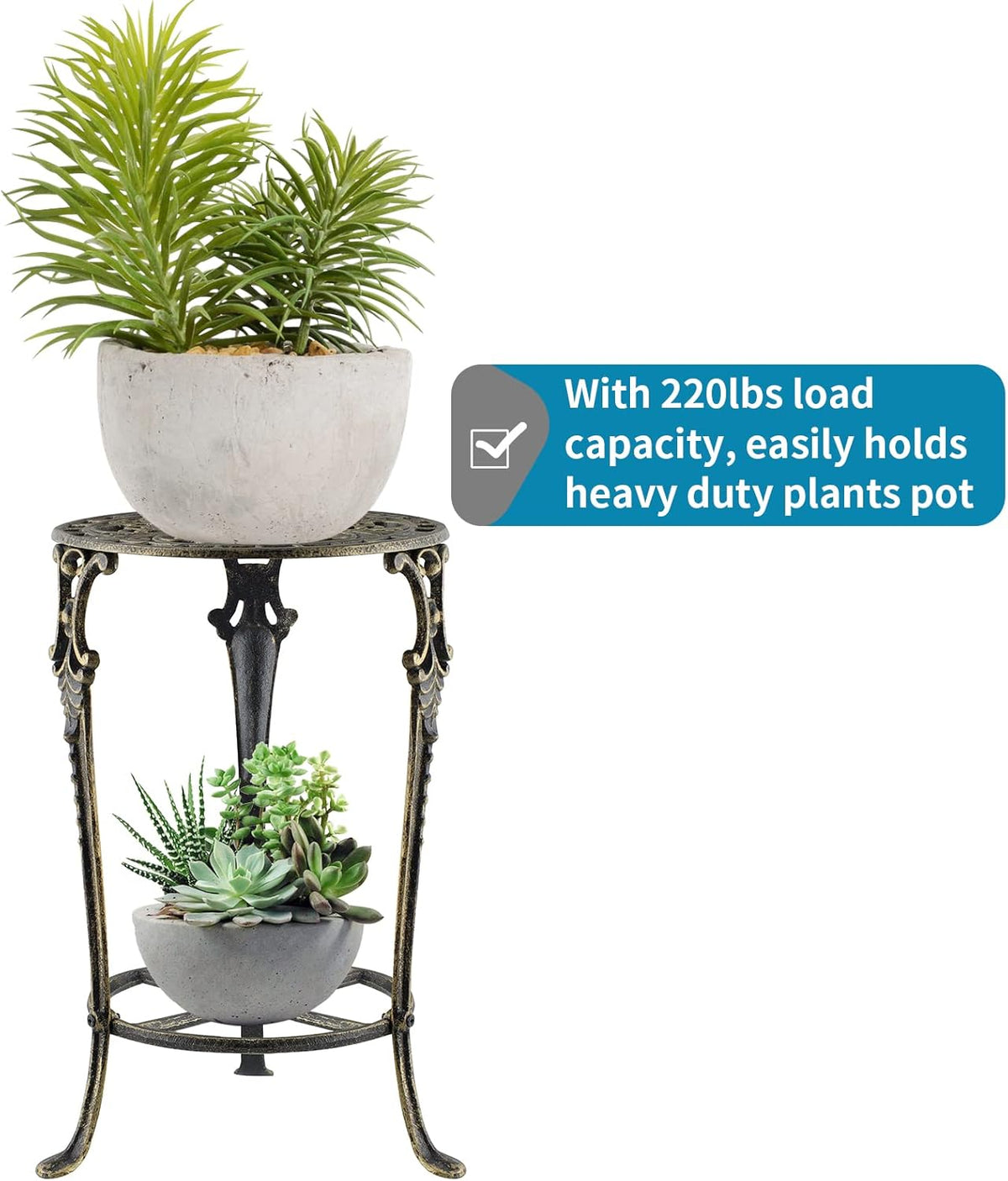 MDLUU Cast Iron Potted Plant Stand 18.8 Inch Tall, 2-Tier Planter Rack, Heavy Duty Flower Pot