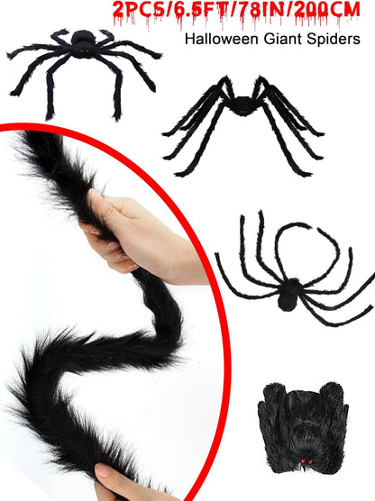 2PCS/6.5FT/78IN/200CM Halloween Giant Spiders Set: Acina Fake Large Hairy Spider Decorations, Scary