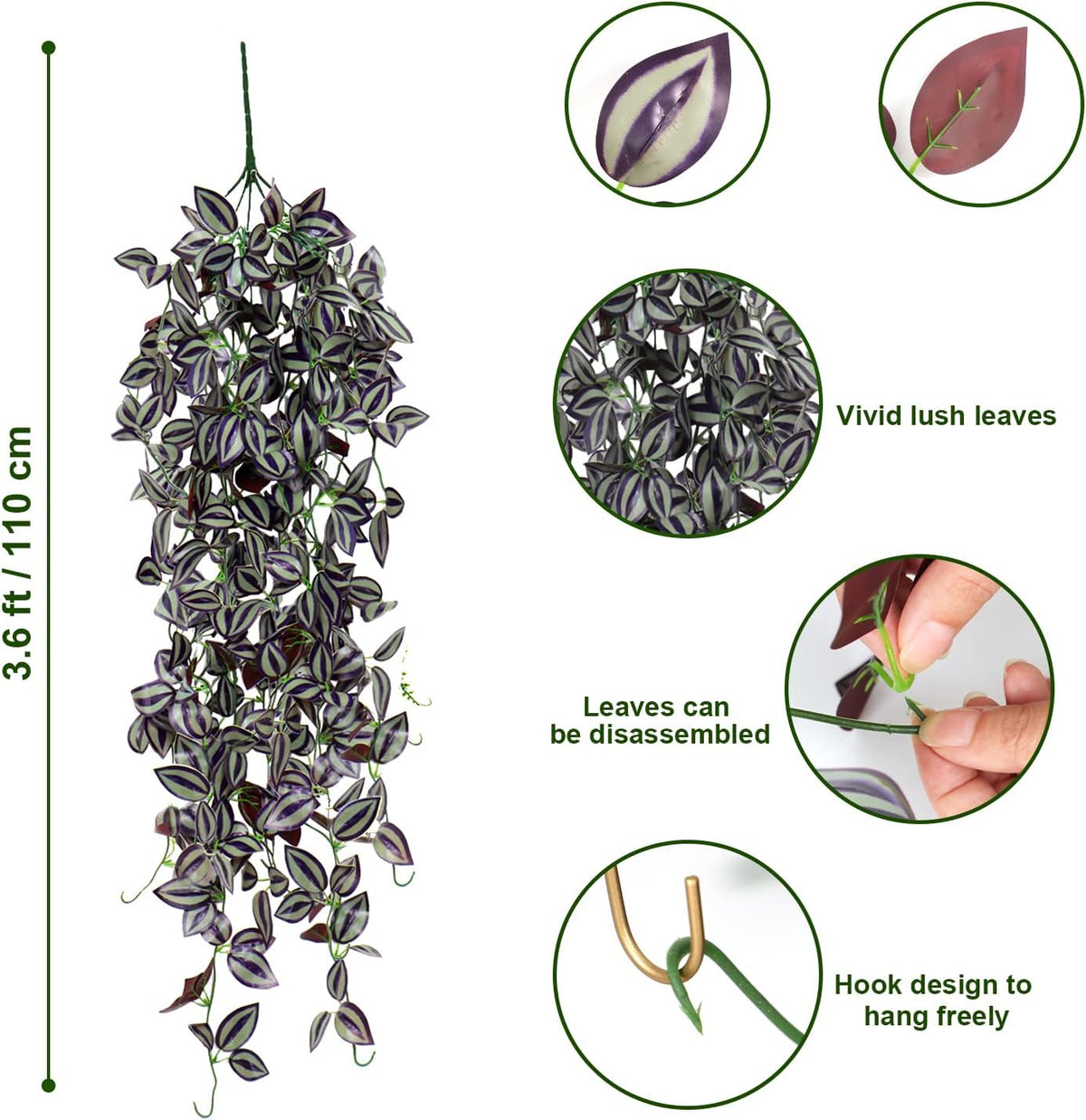 TOCHGREEN 3pcs Artificial Hanging Plants-3.6ft Fake Ivy Vine Purple Fake Ivy Leaves Faux Hanging