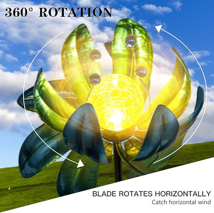 Huaxu Solar Outdoor Lights 35.4In Garden Decor Flower Wind Spinners,Waterproof LED Crackle Glass