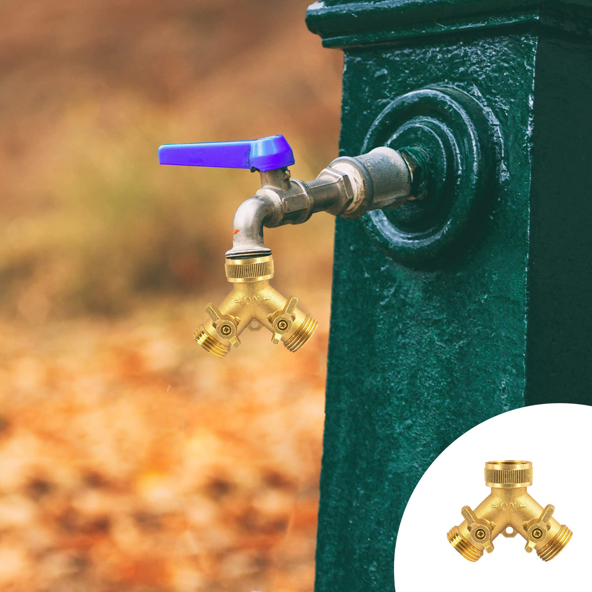 Hourleey Brass Garden Hose Splitter (2 Way), Solid Brass Hose Y Splitter 2 Valves with 2 Extra