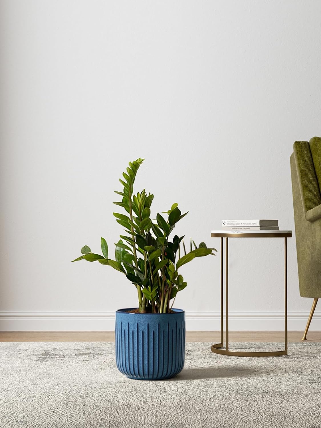LE TAUCI Fluted Ceramic Planters Set of 3 – 8.3/7 / 5.7 in Ocean Blue Reactive Cylinder Indoor