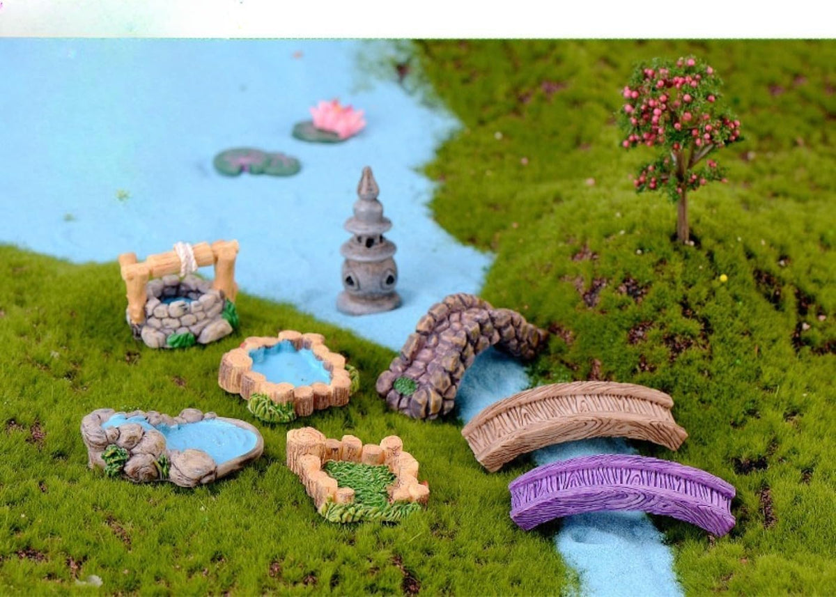DIY Miniature Resin Bridge for Fairy Garden - Brown Small Bridge Lawn Ornament, Vintage Style, 6.6