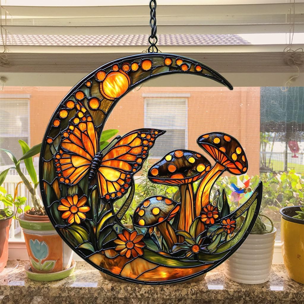 Cresent Forest Butterfly Acrylic Suncatcher Stained Glass Effect Window Car Hanging Christmas