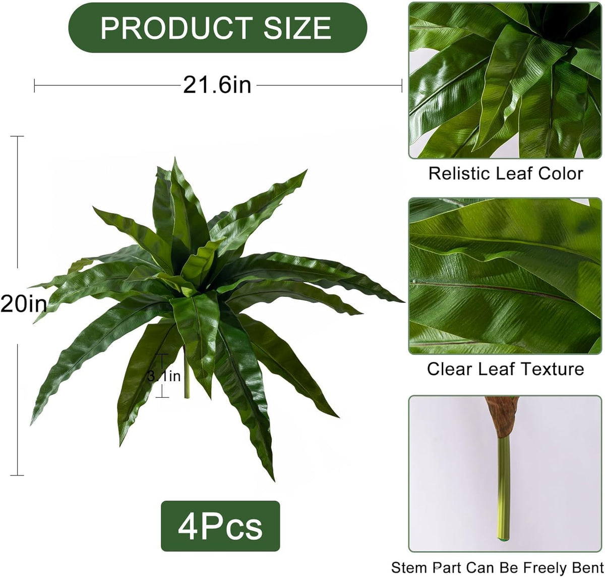 4 Pcs Artificial Greenery Stems Fake Bird Nest Fern Faux Branches Artificial Plants Realistic Fake