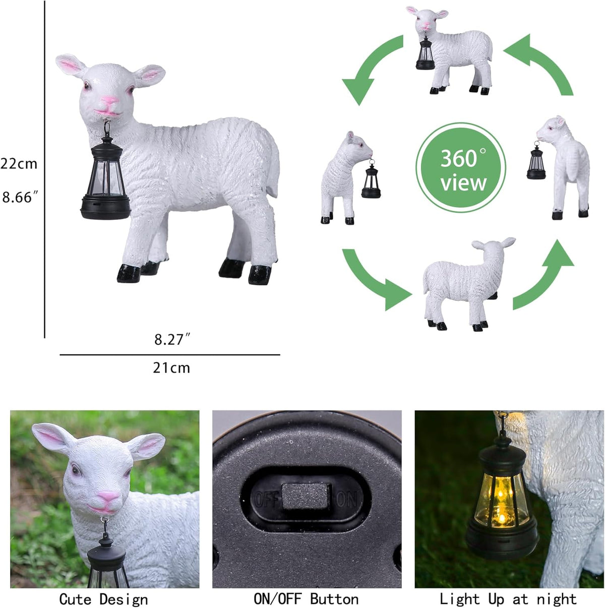 Sheep Figurines - Solar Powered White Lamb Decor, Weather-Resistant Resin Garden Statue