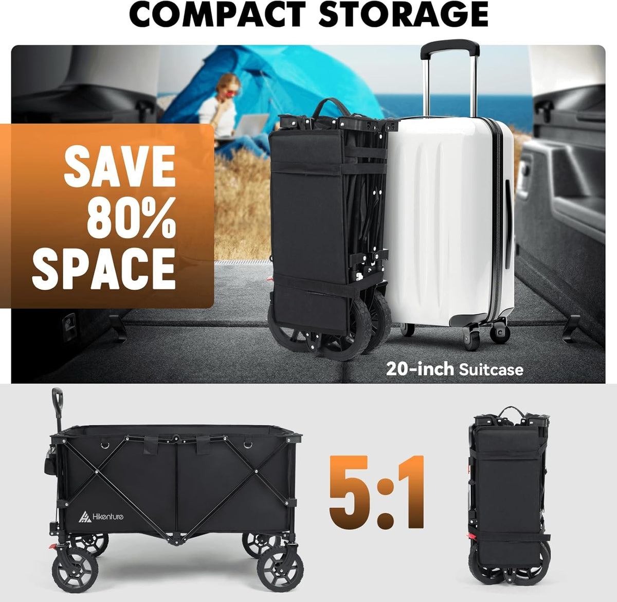 Hikenture Collapsible Wagon - 330LBS Capacity, Extra Large Foldable Wagon with All-Terrain Wheels