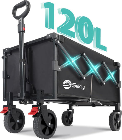 Sekey Collapsible Wagon Cart Foldable with 220LBS Weight Capacity, Lightweight Portable Folding