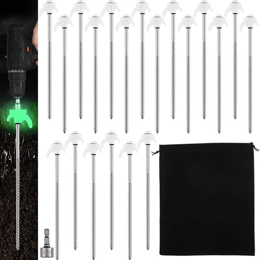 JaGely 12 Inch Tent Stakes Screw in Camping Stake 10 Pcs White Heavy Duty Metal Spikes Ground