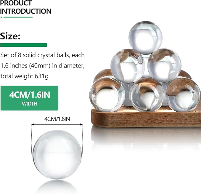 8pcs Clear Crystal Glass Balls 40mm Transparent Quartz Decorative Spheres for Home Table Decor