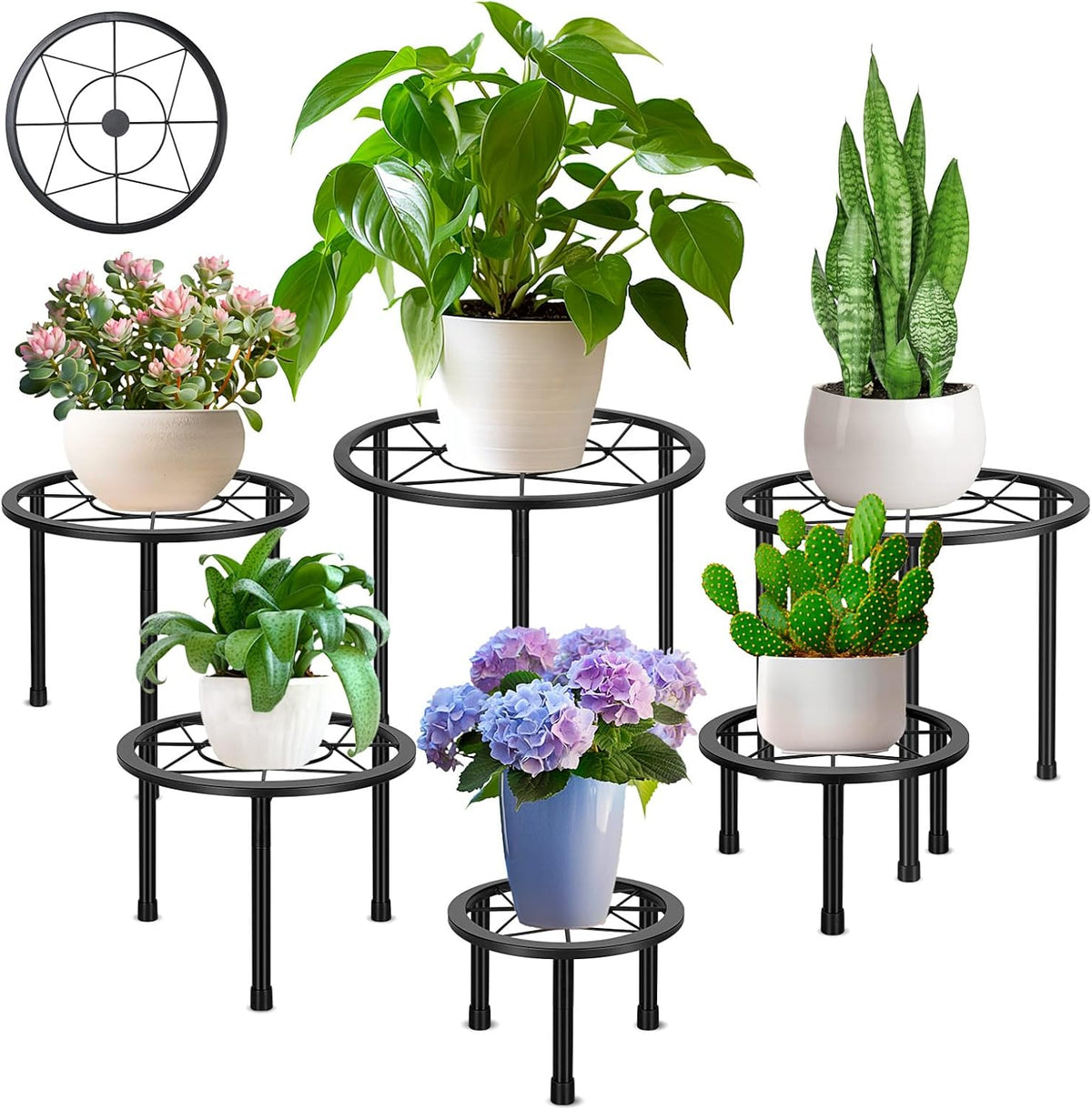 6 Pack Metal Plant Stands, Heavy Duty Plant Stand for Indoor Outdoor, Anti-Rust Iron Flower Pot