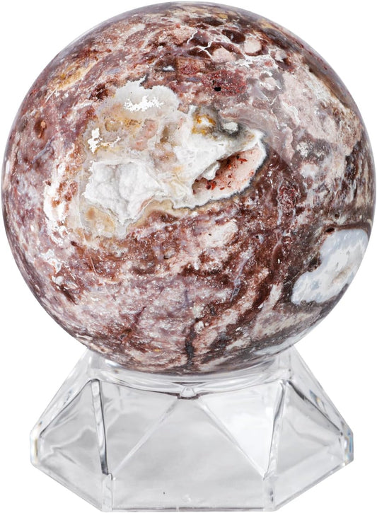Natural Mexican Agate Crystal Ball with Acrylic Display Base, 61-70mm Polished Stone Feng Shui