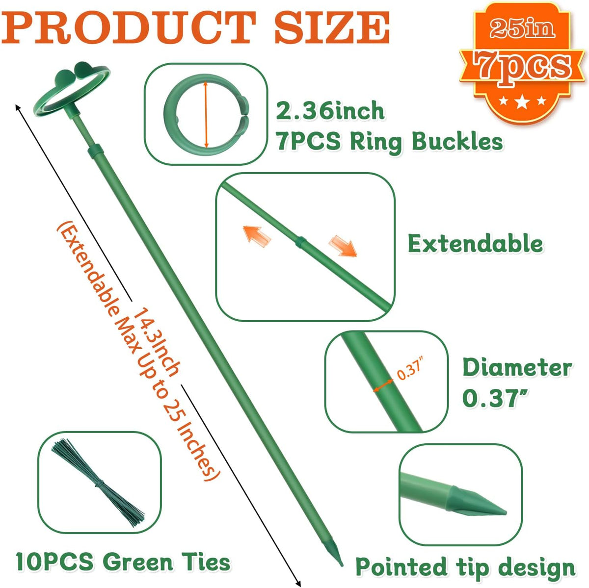 Extendable Plant Stakes,Adjustable Length from 14.3IN to 25IN Monstera Support Stakes with