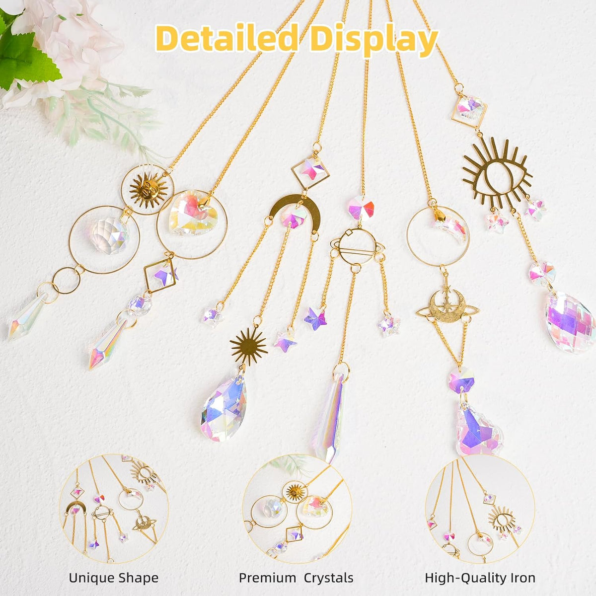 Sun Catchers 6Pieces Colorful Crystals Suncatcher with Chain Pendant Ornaments Hanging Crystals