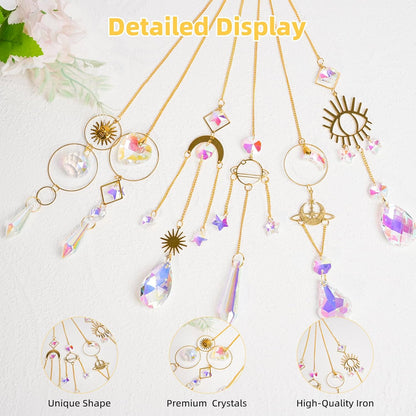 Sun Catchers 6Pieces Colorful Crystals Suncatcher with Chain Pendant Ornaments Hanging Crystals