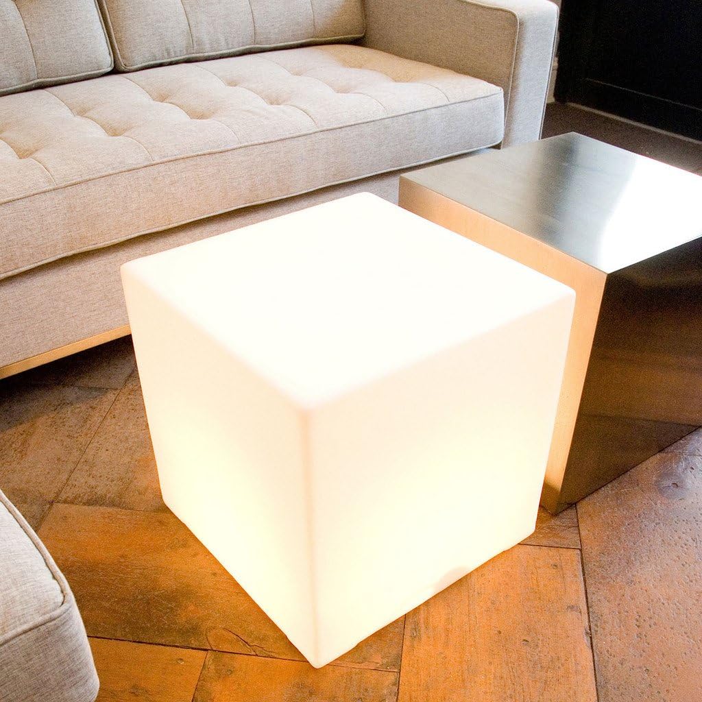 Mr.Go 20-inch LED Lighted Cube Table, Large LED Cube Chair Light, 16 RGB Colors Glowing Cube Seat