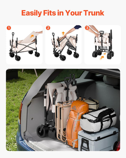 VEVOR 3-in-1 550lbs/220L Large Collapsible Folding Wagon, Convert to Bench, Foldable Beach Wagon