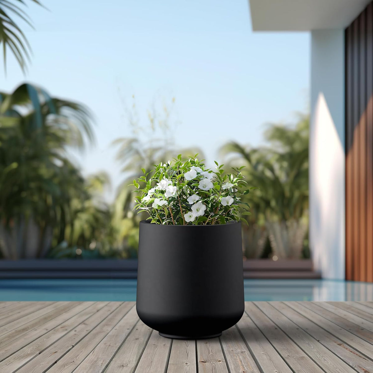 Kante 15.3" Dia Round Concrete Planter, Outdoor Indoor Large Plant Pots Containers with Drainage