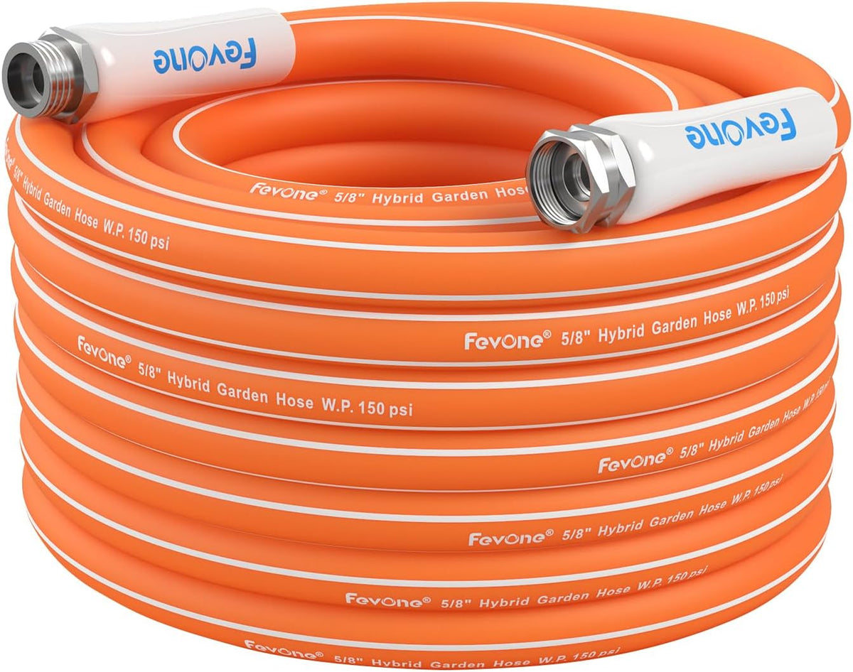 Fevone 50 ft x 5/8" Heavy Duty Garden Hose, Drinking Water Safe, Flexible & Kink-Free Hybrid