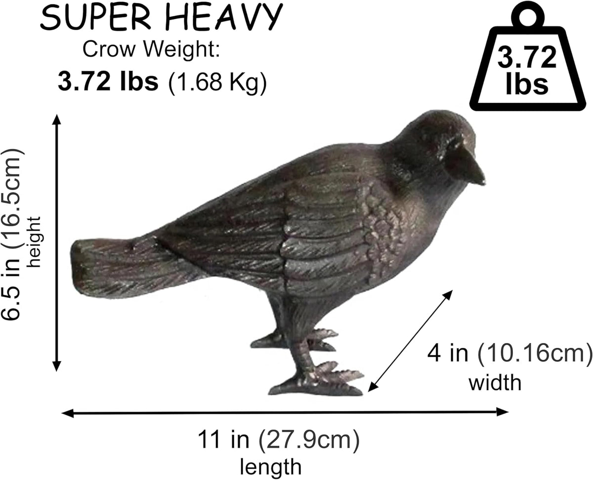 NACH Cast Iron Crow Statue, Head to Side Raven, Large Garden Statues, Crow Garden Sculpture, Bird