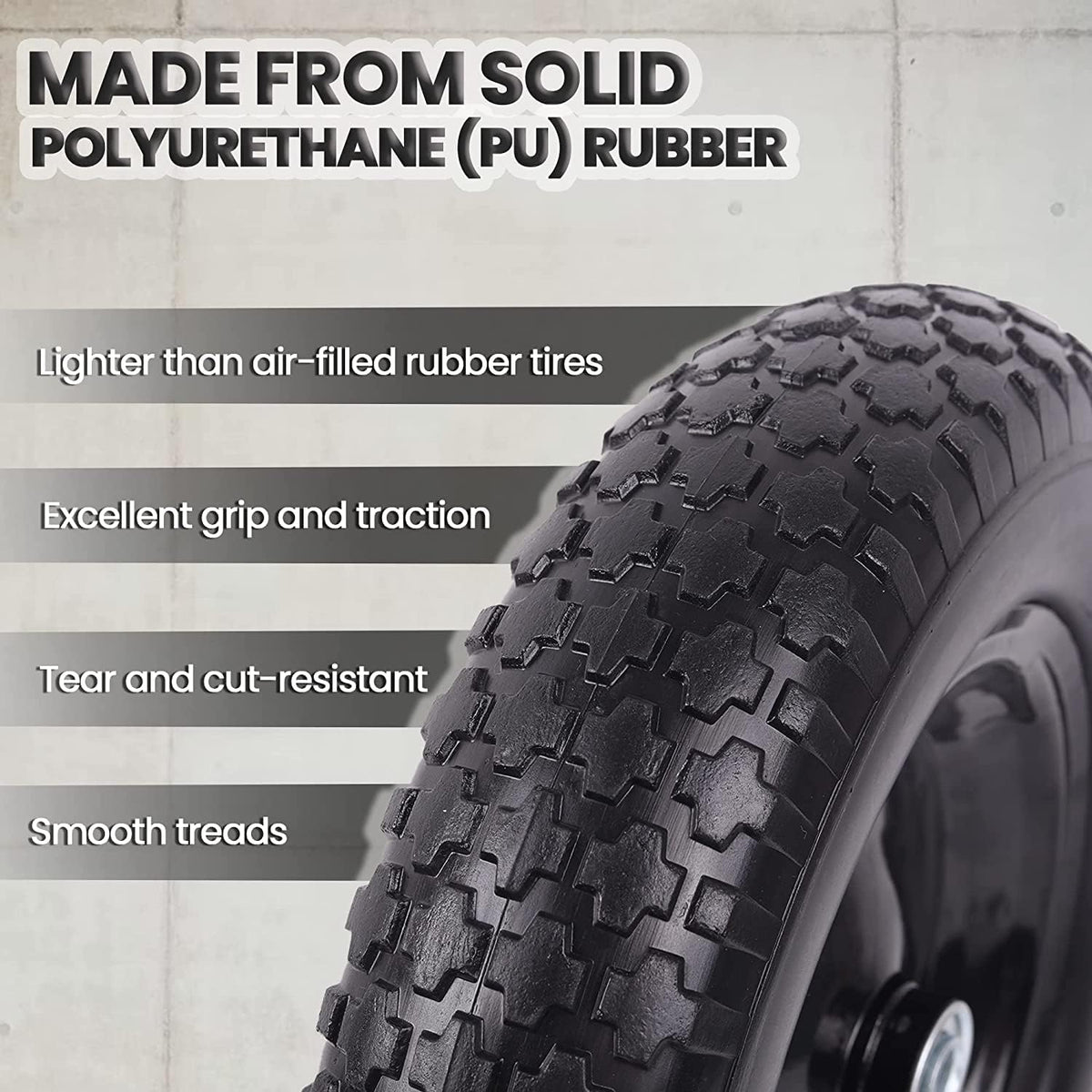 (2-PACK) 4.80/4.00-8" Flat Free Tire and Wheel - Universal Fit 14.5" Solid Wheelbarrow Tires with