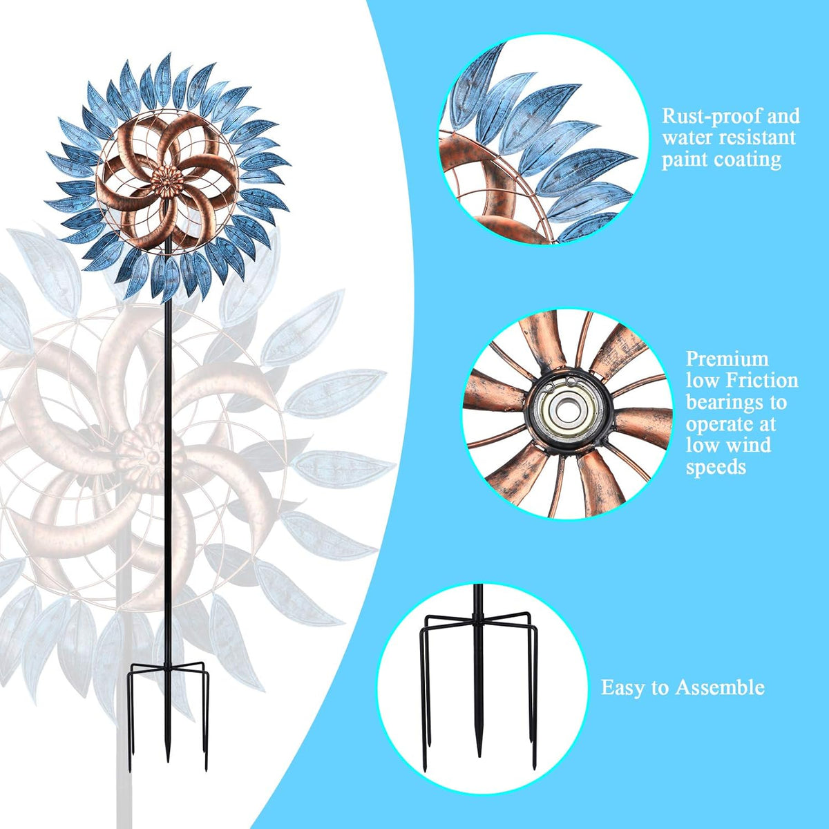 WONDER GARDEN Wind Spinner - 6.2FT Large Wind Sculpture Wind Spinner Metal Windmills for Patio Lawn