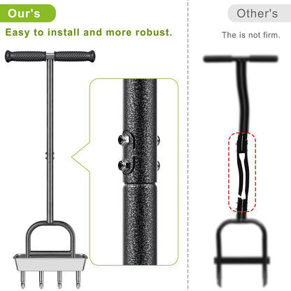 Dolibest Lawn Coring Aerator, Manual Lawn Aerator,4 Stainless Steel Corer Plug Aerator with Soil
