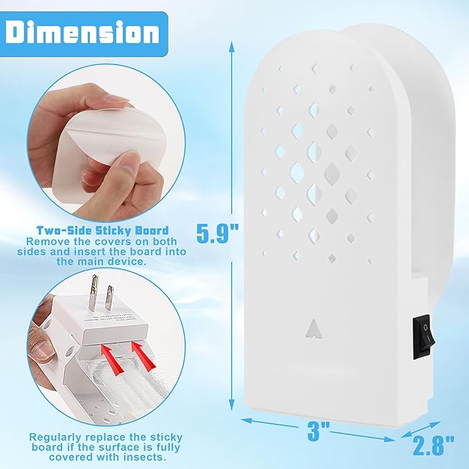 2 Packs Plug-in Mosquito Traps with 10 Glue Boards, Indoor Wall Insect Catchers with 365nm