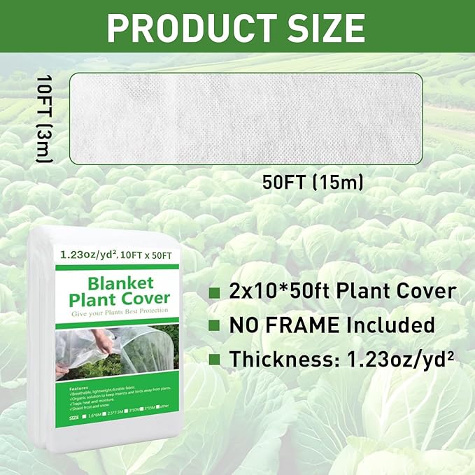 2 Pack Plant Covers Freeze Protection, 10ft x 50ft Frost Blanket for Plants Tree Blanket Cover