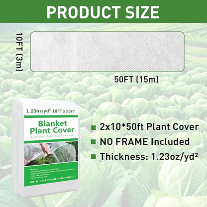 2 Pack Plant Covers Freeze Protection, 10ft x 50ft Frost Blanket for Plants Tree Blanket Cover