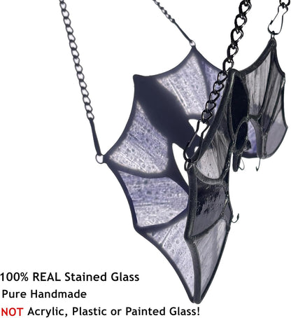 Stained Glass Bat Decor Window Hangings Ornament, Gothic Bat Suncatcher Halloween Decorations