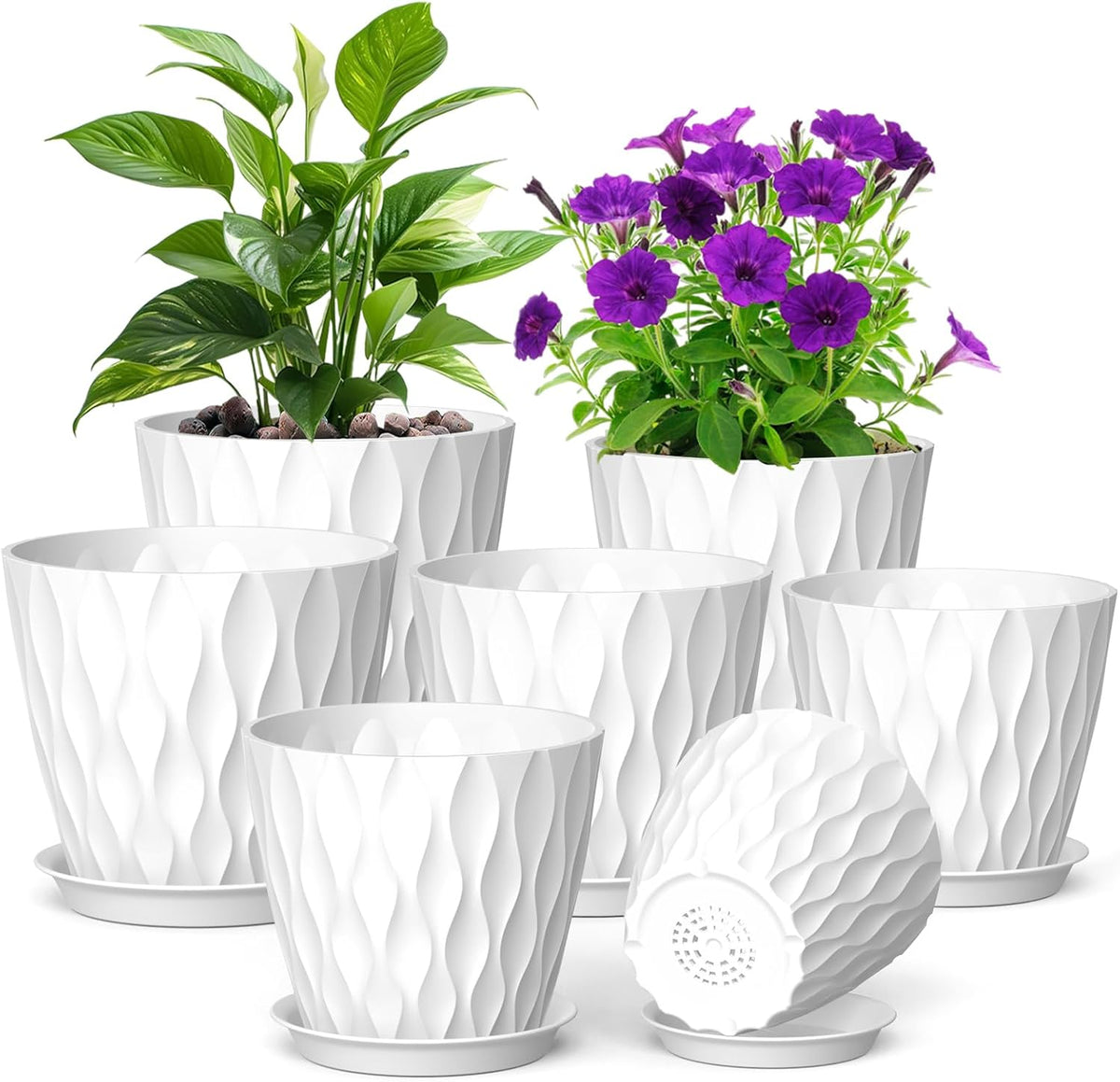 7/6.5/6/5.5/5/4.5/4 inch Plant Pots for Indoor Outdoor Plants, 7 Pack Thick Flower Pots with