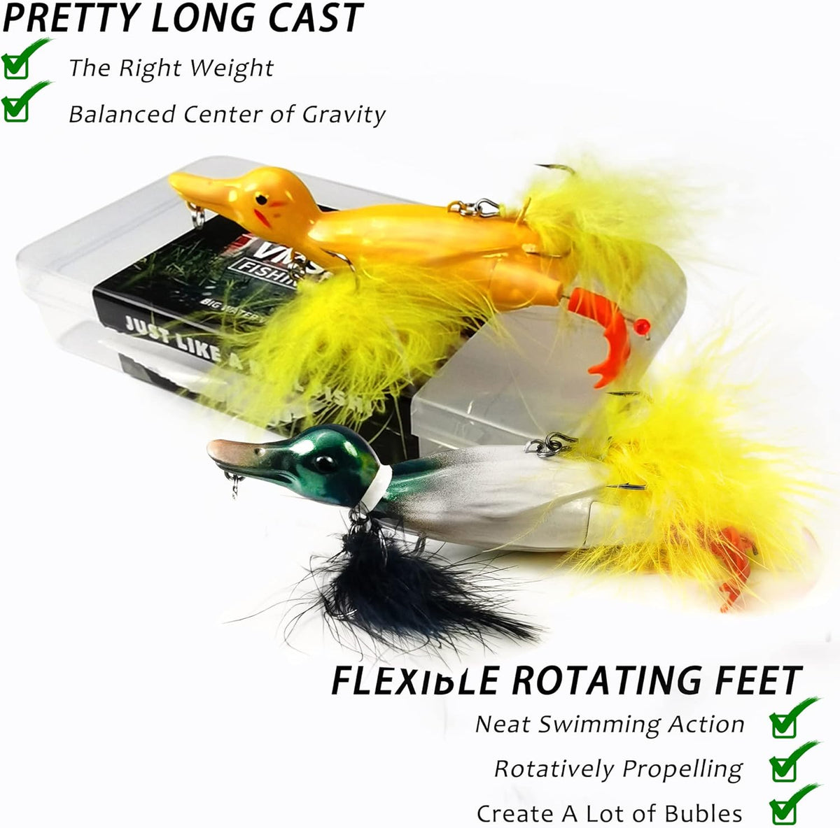 Duck Lures for Bass Fishing, Realistic Topwater Baby Duckling Baits Floating Artificial Hard