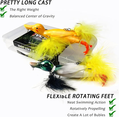 Duck Lures for Bass Fishing, Realistic Topwater Baby Duckling Baits Floating Artificial Hard