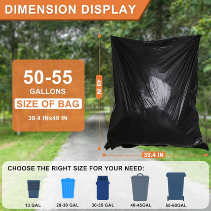 50-55 Gallon Black Trash Bags 120 Count - 40''x50'' Extra Large 50+ Gallon Garbage Bags,Unscented