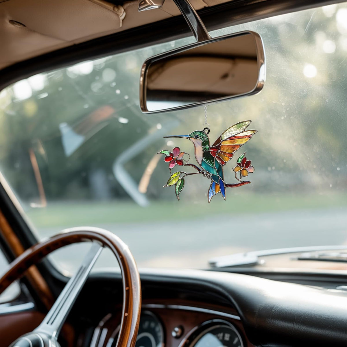 Hummingbird and Flower Acrylic Suncatcher Stained Glass Effect Window Car Hanging Christmas