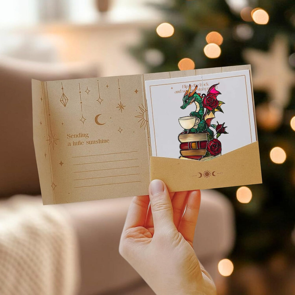 Dragon Tea Book Bookish Acrylic Suncatcher Stained Glass Effect Window Car Hanging Christmas