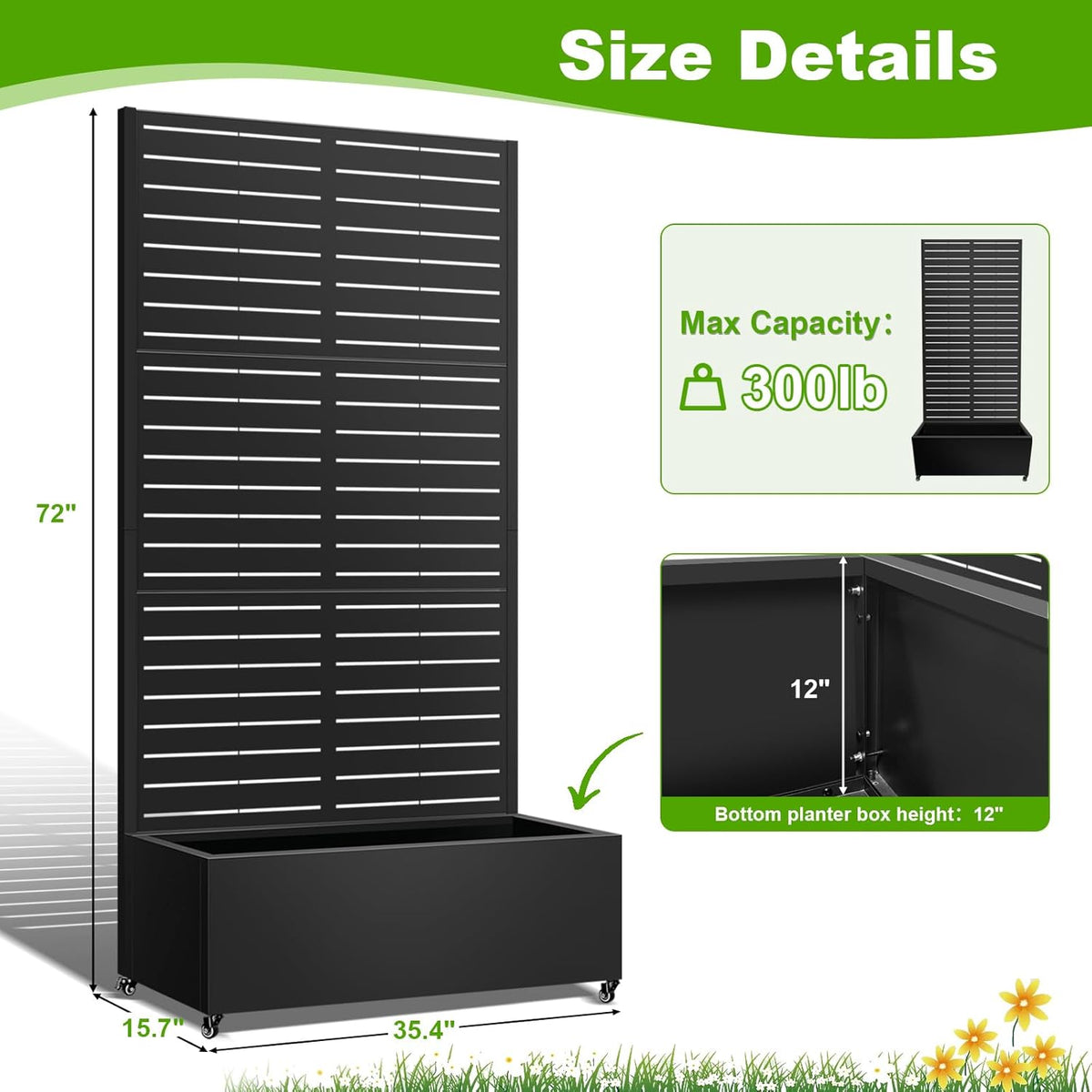 Metal Planter Box with Trellis, 72"x35"x16" Metal Raised Garden Bed with Trellis, Trellis Planter