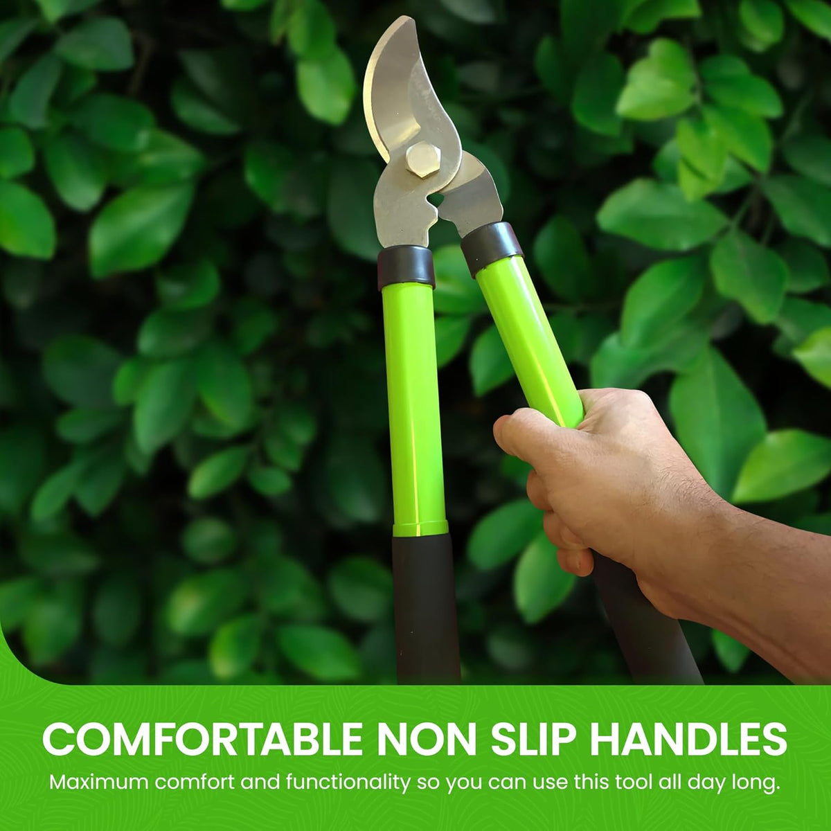 GARDEN GURU Bypass Loppers Tree Trimmer Clipper – Compact 15 inch High Carbon Steel Blade Gardening