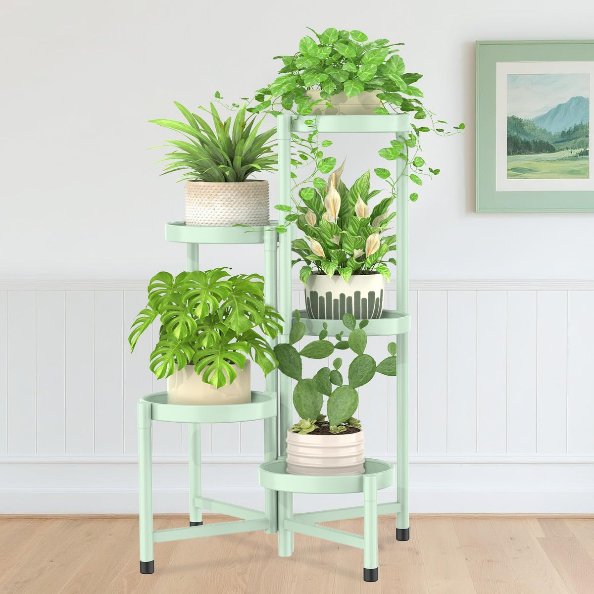 iDavosic.ly Plant Stand Indoor Outdoor, 5 Tier Corner Metal Flower Display Holder Shelf, Folding