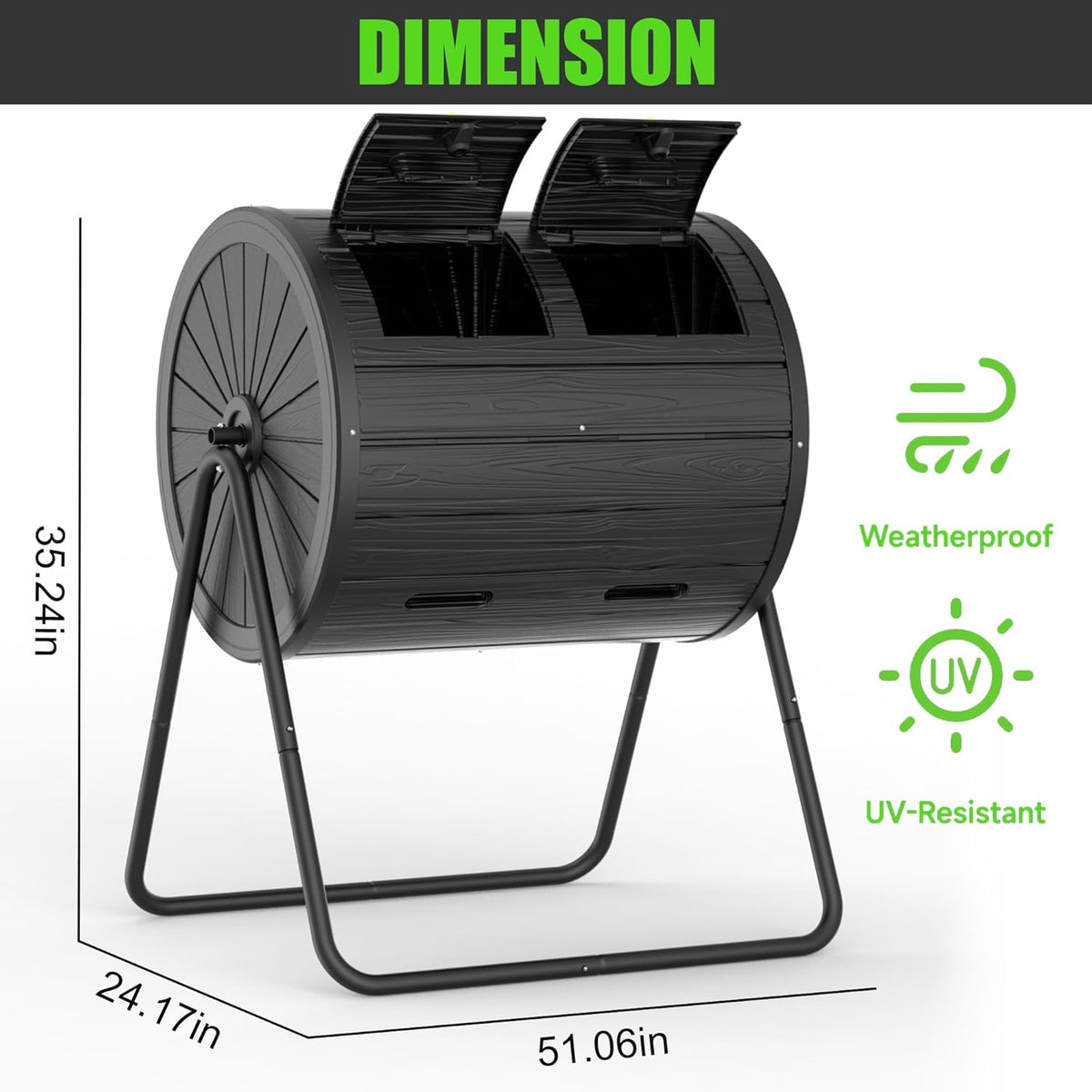 Dual Chamber Tumbling Composter 43 Gallon Large Outdoor Tumbling Composter Efficient Batch
