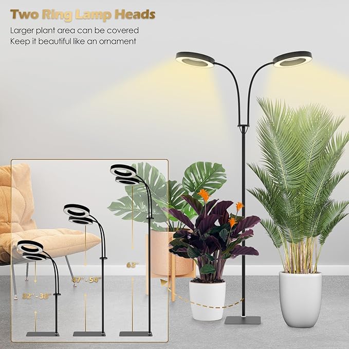GLOWRIUM Grow Light with Stand,2-Head LED Plant Light for Indoor Plants, Full Spectrum Grow Lamp