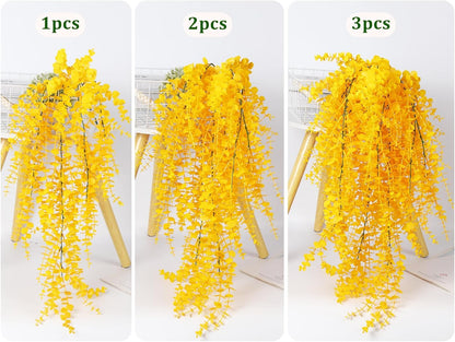 RECUTMS Aritificial Hanging Plant 3 Pack Fake Eucalyptus Leaves Faux Yellow Vine Plant Hanging for